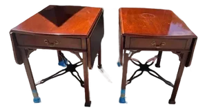 1960s Pair of Mahogany X-Stretcher Drop-Leaf Tables by Southhampton Usa