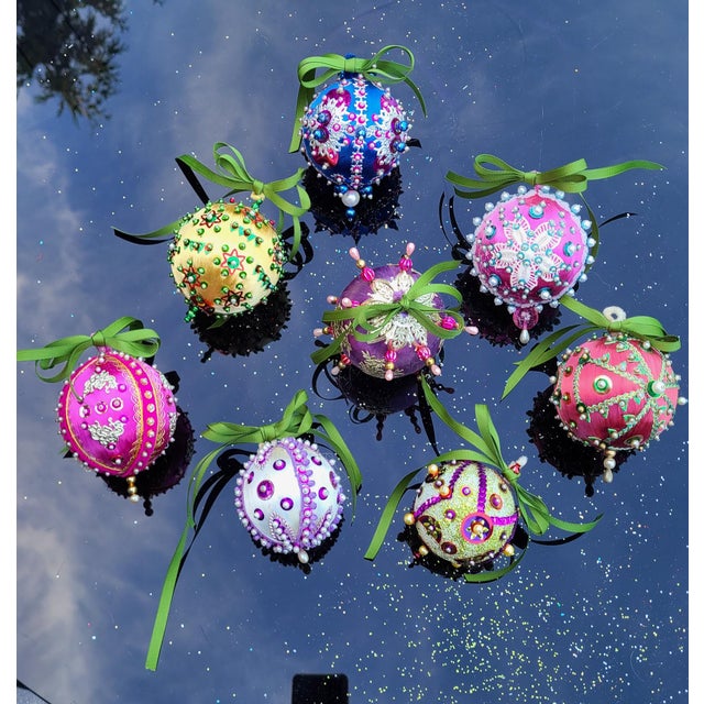 Vintage Hand Beaded Christmas Ornaments - Set of 8 For Sale - Image 12 of 12