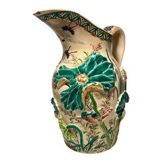 Antique Meiji Era Japanese Kyoto Satsuma Pottery Signed Studio Kinkozan Pitcher For Sale