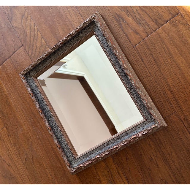 Vintage 1960s Framed Wall Mirror Beveled Glass Rectangular Ornate Leaf Scroll Frame For Sale - Image 10 of 12