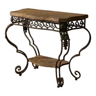 1980s Louis XVI Style Cast Metal Console Table With Breccia Marble Top For Sale