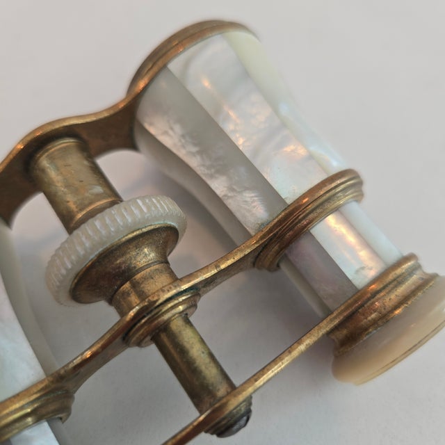 1900 - 1909 Antique LeMaire Fi Paris Mother-of-Pearl & Brass Opera Glasses, 1904 Monogrammed For Sale - Image 5 of 12