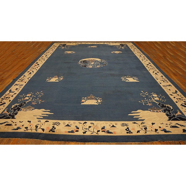 Antique Chinese, Peking rug. Size: 11'4" x 17'2". Antique Large Peking Wool Blue Hand Knotted Pile Rug, Circa Date: 1890s....