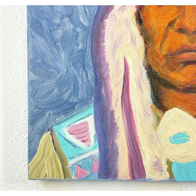 Textile Late 20th Century "Bird Rattler" – Original Blackfeet Warrior Oil Portrait by Steve LeBailly For Sale - Image 7 of 14