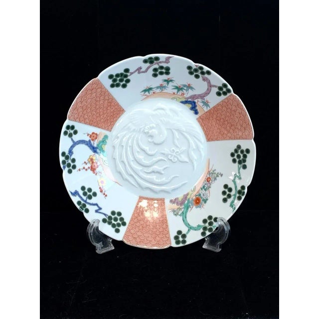 Japanese Signed Japanese White Porcelain Pheonix Cabinet Plate, Fukagawa Seiji Kakiemon For Sale - Image 3 of 9