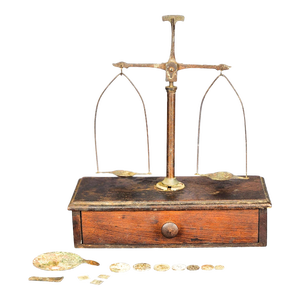 Antique 1880 Gold or Apothecary Balance Scale With Original Weights Pennyweight Set