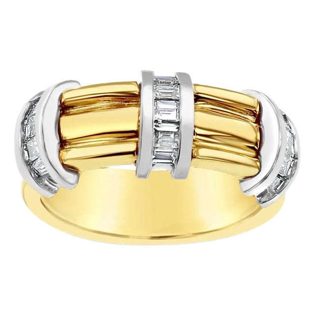 Baguette Two Toned Diamond Band 18k Yellow Gold, Size 6 For Sale