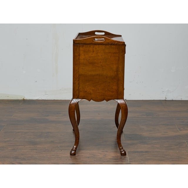 Wood French Louis XV Walnut Nightstand with Tray Top and Hoof Feet, 19th Century For Sale - Image 7 of 12