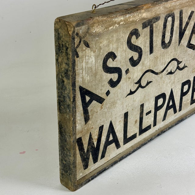 Antique Large Hand Painted Wood Trade Sign for Wallpaper Merchant For Sale - Image 9 of 11