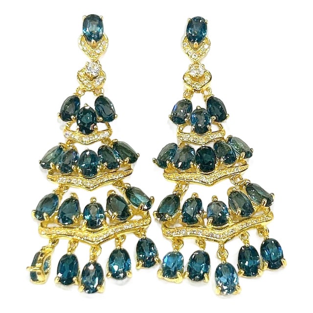 Bochic “Capri” Vintage Citrine & White Topaz Earrings Set In 18K Gold & Silver For Sale