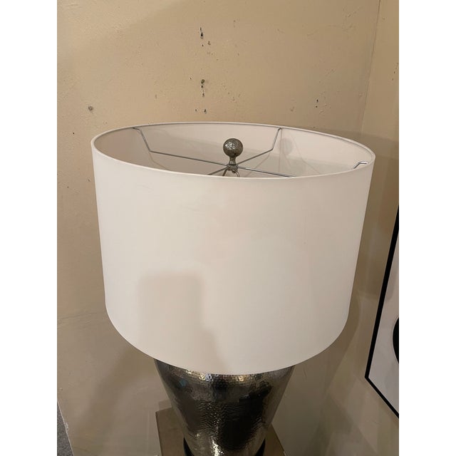 Large Silver Hammered Lamp For Sale - Image 4 of 6