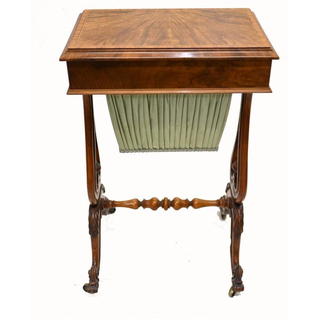 Gold Victorian Sewing Table with Work Box in Walnut, 1860s For Sale - Image 8 of 9
