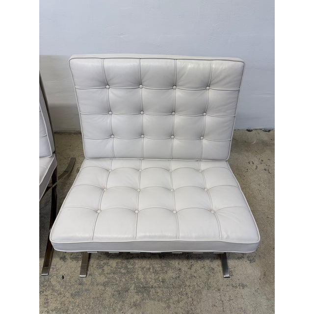 Ludwig Mies Van Der Rohe White Leather Barcelona Chairs for Knoll - A Pair For Sale - Image 11 of 17