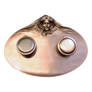 Vintage Period Art Nouveau Bronze Inkwell For Sale