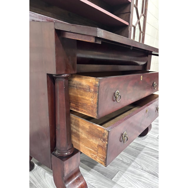 Antique Empire Flame Mahogany Secretary Desk and Bookcase For Sale - Image 13 of 18