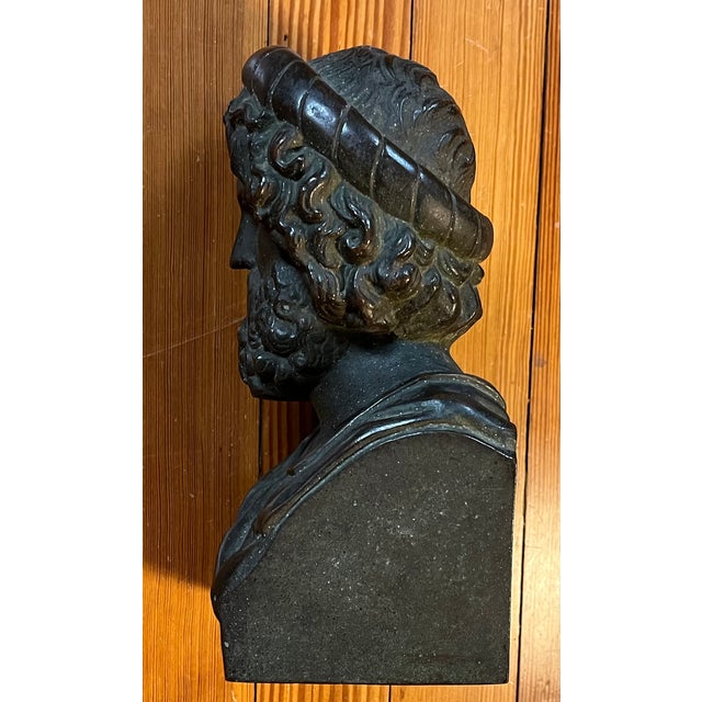 Antique 19th Century Grand Tour Classical Bronze Library Bust or Sculpture of Asclepius, Greco-Roman God of Medicine For Sale - Image 4 of 17