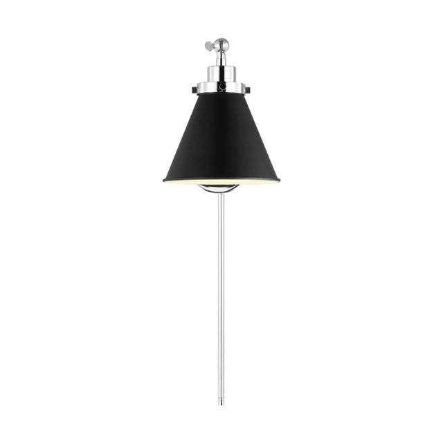 Traditional Chapman & Myers by Visual Comfort Studio Wellfleet Single Arm Cone Task Sconce, Midnight Black & Polished Nickel For Sale - Image 3 of 6