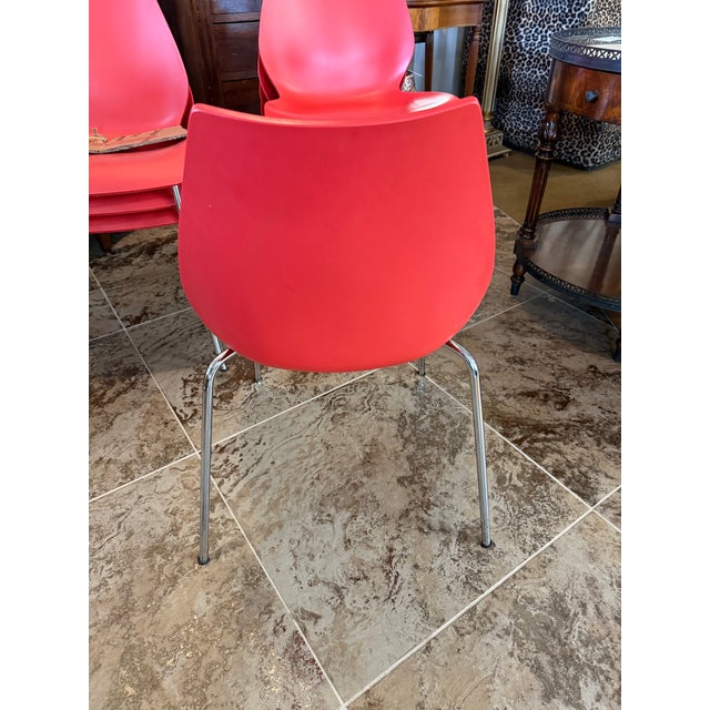 Italian Signed Set 8 Italian Maui Kartell Red Dining Chairs Designed Bu Vico Magistretti For Sale - Image 3 of 11
