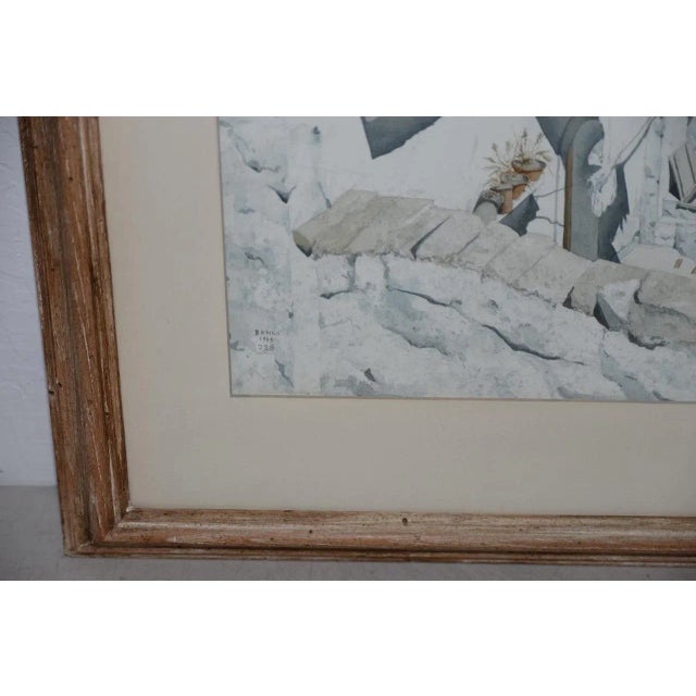 Paper Original Watercolor Mediterranean Courtyard by Robert Banks C.1964 For Sale - Image 7 of 11