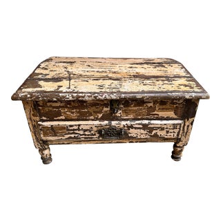 Circa 1800s Antique Wooden Footed Trunk Chest With Drawer For Sale