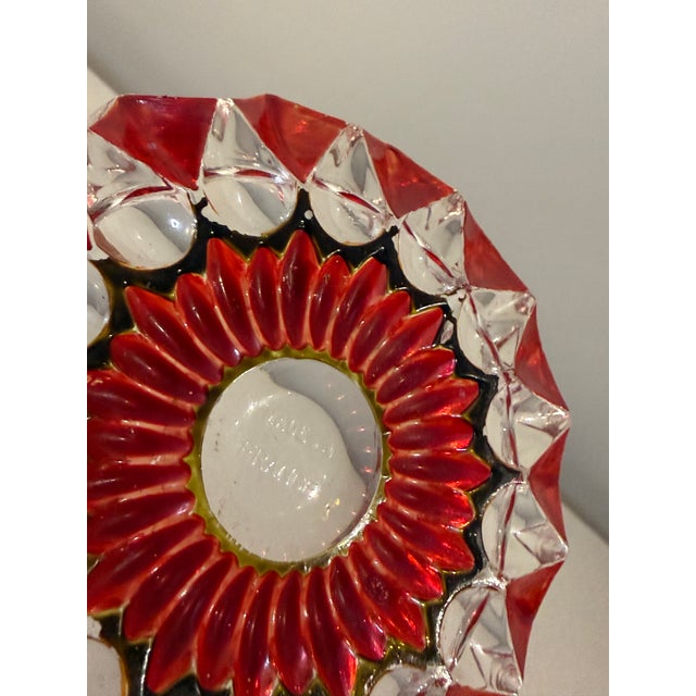 Glass Vintage French Ruby Red & Clear Art Glass Ashtray With Dark Green Accent Detailing For Sale - Image 7 of 9