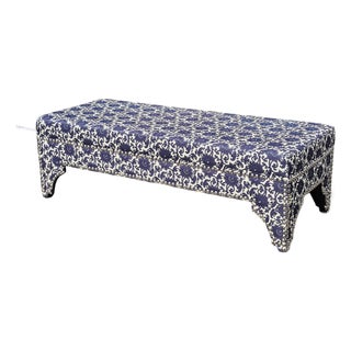 Ralph Lauren Style Oversized (5' Long) Blue & White Floral Upholstered Ottoman Bench For Sale