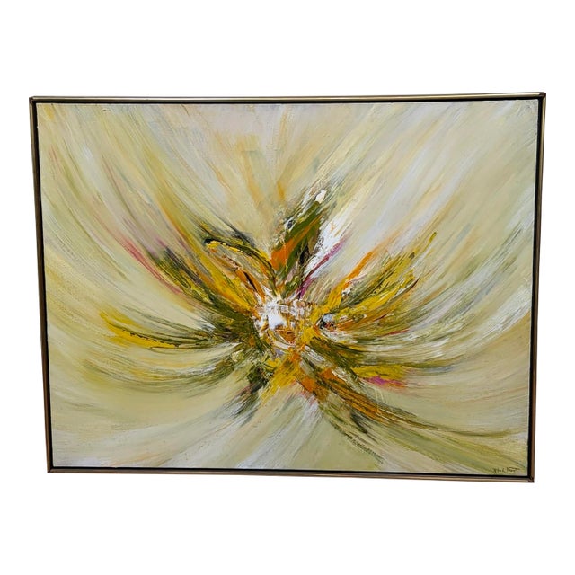 Mid-Century Abstract Oil Painting Canvas Rita L. Frost For Sale