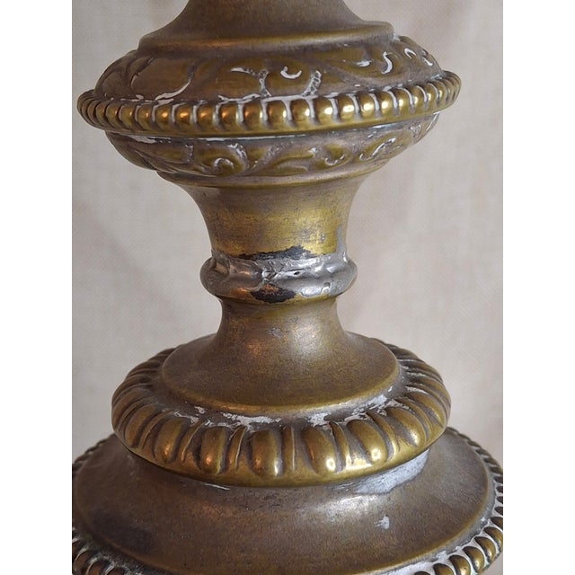 Metal Antique Warsaw Brass Shabbat Candlesticks, 14" Polish Sabbath 19th Century Pair For Sale - Image 7 of 16