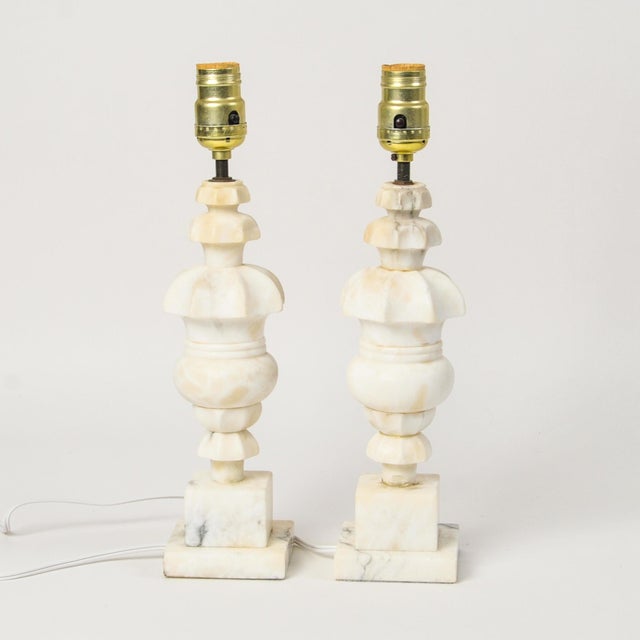 Vintage Italian Carved Stone Alabaster Table Lamp - Pair For Sale - Image 11 of 11