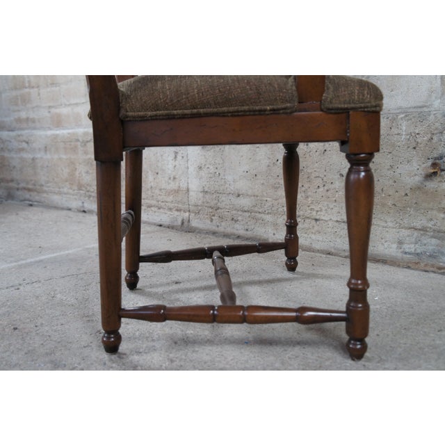 Mid 20th Century Vintage Oak Country French Farmhouse Ladder Back Upholstered Dining Arm Chairs - Set of 4 For Sale - Image 12 of 12