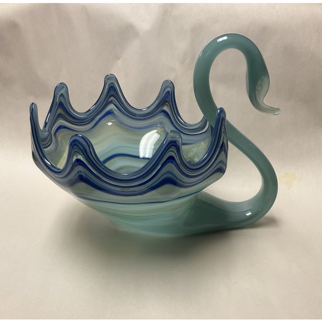 Mid-Century Modern Vintage Murano Style Art Glass Hand Blown Swan Bowl For Sale - Image 3 of 4