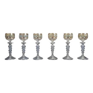 1920s Hand Blown and Decorated Vine Glasses, Venice - Set of 6 For Sale
