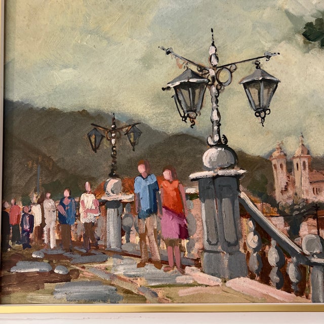1950s 20th Century European School Oil on Canvas Framed Signed Urban Terrace Scene For Sale - Image 5 of 10