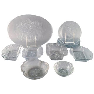 Art Glass Set Decorated with Leaves from Orrefors, 1980s, Set of 13 For Sale
