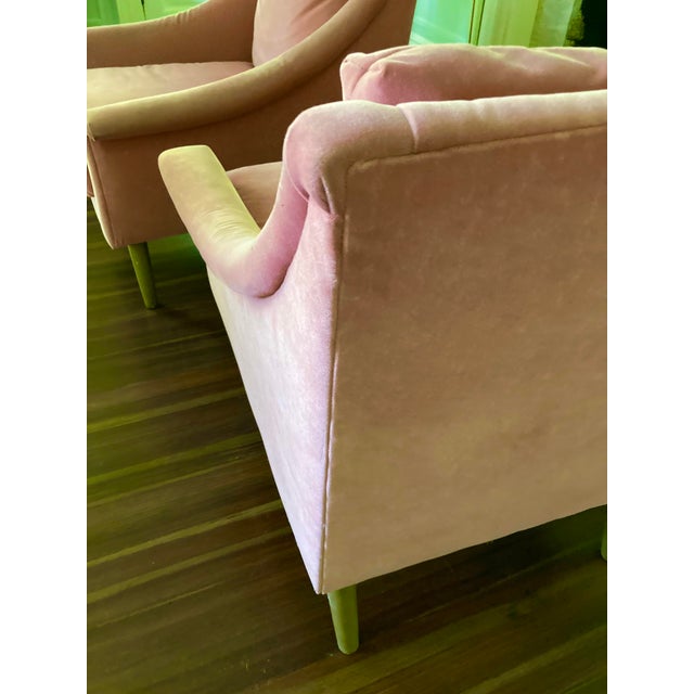Textile Pair of Vintage Bassett Soft Pink Velvet Club Chairs For Sale - Image 7 of 15