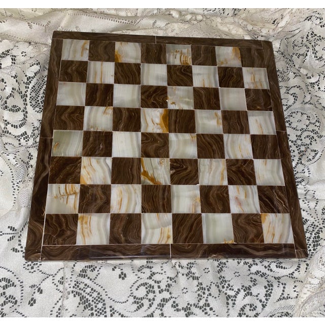 Art Deco Chess Board. Late 20th Century Beige and Brown Marble Chess Board For Sale - Image 3 of 5