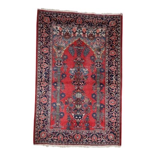 1920s, Antique Persian Kashan Prayer Handmade Rug 4 X 6 For Sale