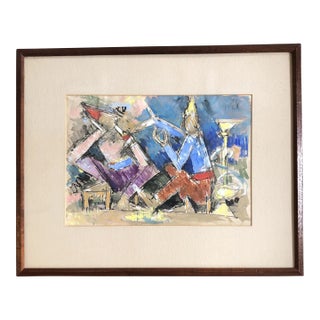 1960’s Abstract Expressionist Musical Figures Painting Signed Original Mid Century Frame For Sale