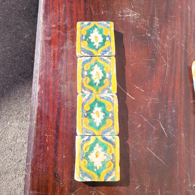 Vintage Polychrome Glazed Earthenware Tiles, Set of 6 For Sale - Image 3 of 12