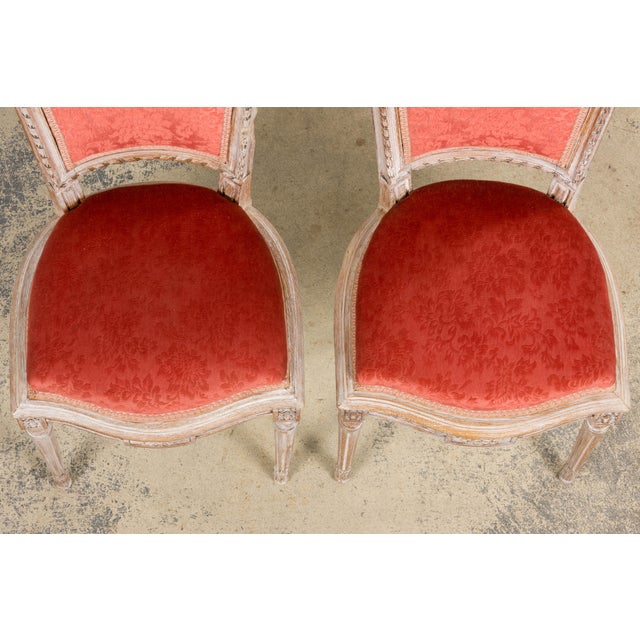 Antique French Louis XVI Style Painted Side Chairs W/ Red Velvet Damask – A Pair For Sale - Image 4 of 18