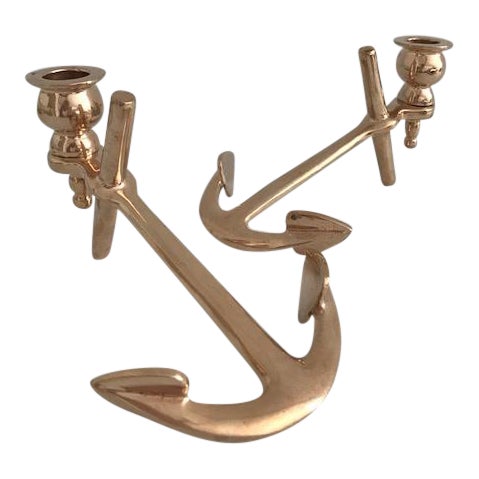 Nautical Brass Anchor Candle Holders A Pair Chairish