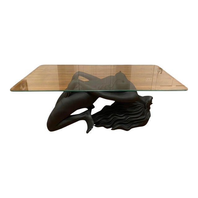 1980’s Postmodern Figural Sculptural Glass Top Coffee Table For Sale