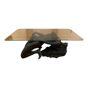 1980’s Postmodern Figural Sculptural Glass Top Coffee Table
