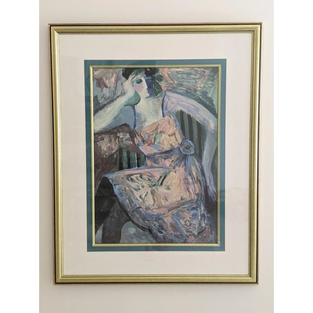 Blue Vintage Impressionist Female Portrait Serigraph Signed For Sale - Image 8 of 9