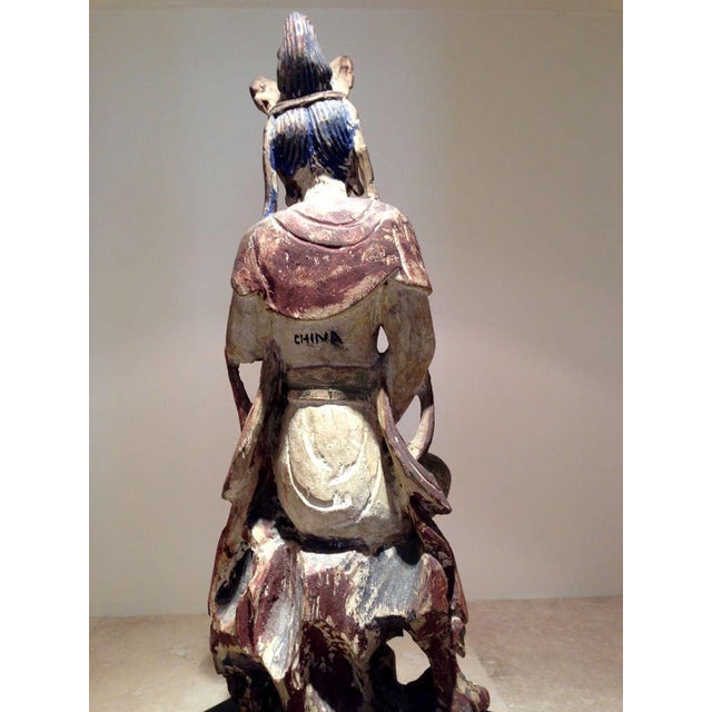 19th Century 19th Century Pair of Chinese Wood Statues of Bodhisattva Buddhism Art For Sale - Image 5 of 10