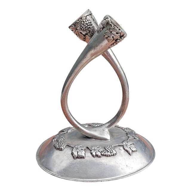 Vintage Double Pewter Vase with Grape Motif, 1990s For Sale
