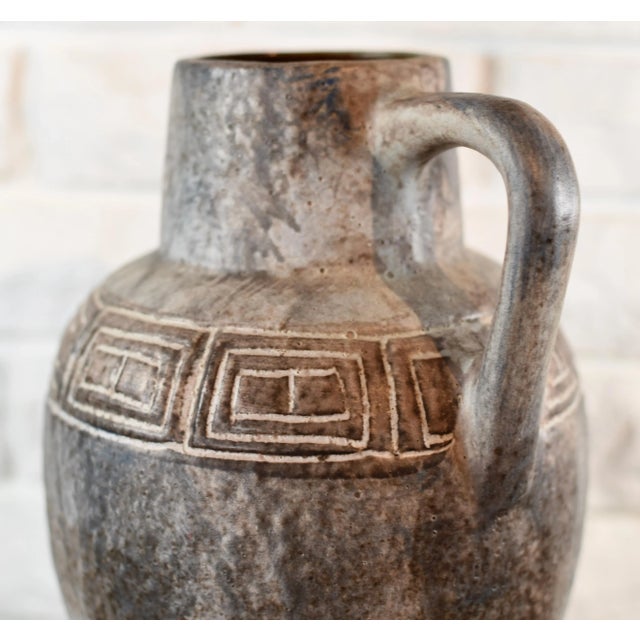 Mid Century Modern Handled Art Pottery Pitcher Vase For Sale - Image 4 of 13