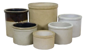 6 Primitive Antique Farmhouse Salt Glaze Stoneware Pottery Crock Pots