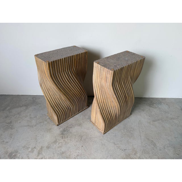 Vintage McGuire Style Sculptural Organic Twisted Rattan Pedestals / Dining Table Bases – A Pair For Sale - Image 4 of 12