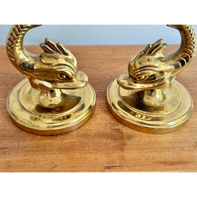 20th Century Brass Dolphin Neoclassical Candle Holders - A Pair For Sale - Image 4 of 11